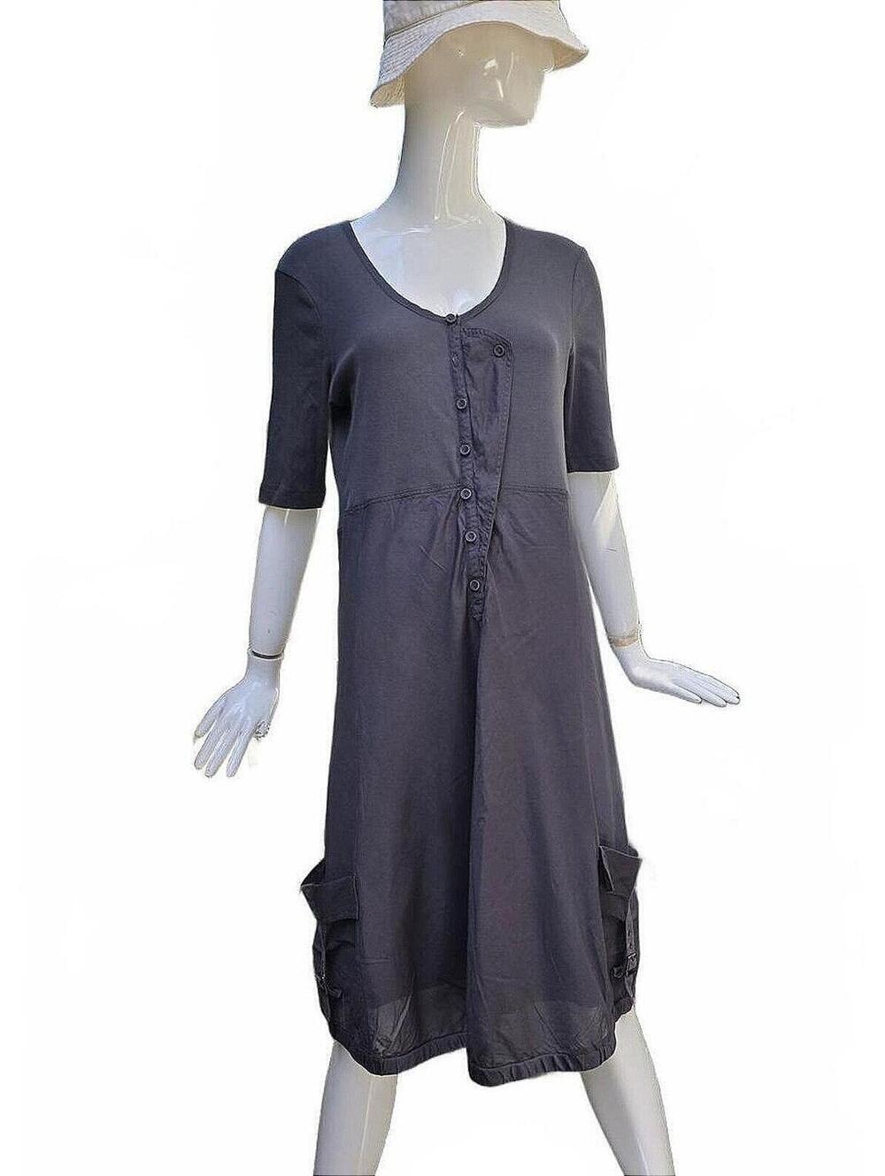 Sandwich Grey Summer Cotton Midi Dress With Utility Pockets XX Lg  Boho
